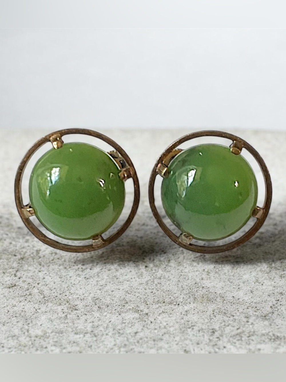 Vintage Nephrite Jade Green Screw Back Earrings
